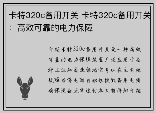 卡特320c备用开关 卡特320c备用开关：高效可靠的电力保障