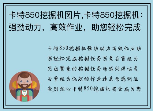 卡特850挖掘机图片,卡特850挖掘机：强劲动力，高效作业，助您轻松完成挖掘任务